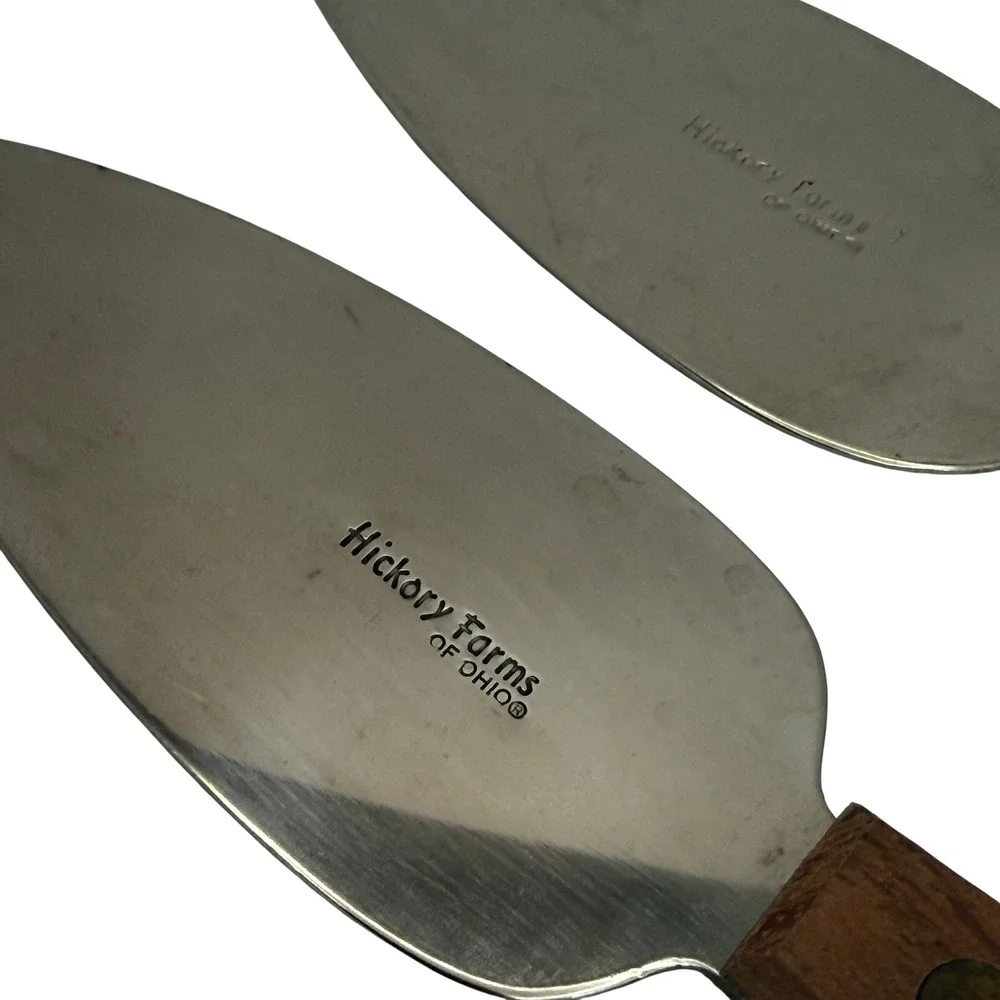 Vintage Hickory Farms Of Ohio Cheese Spreader Knives Set 2 Wood Handle Stainless